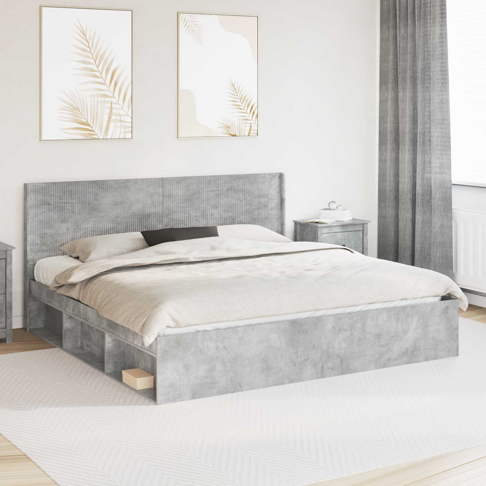 Struttura del letto con stoccaggio e testata Grigio Cemento | homemem39