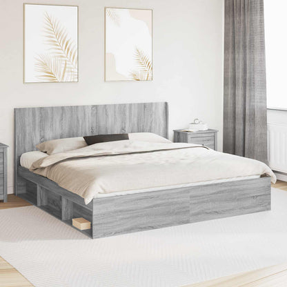 Struttura del letto con stoccaggio e testata Sonoma grigio | homemem39
