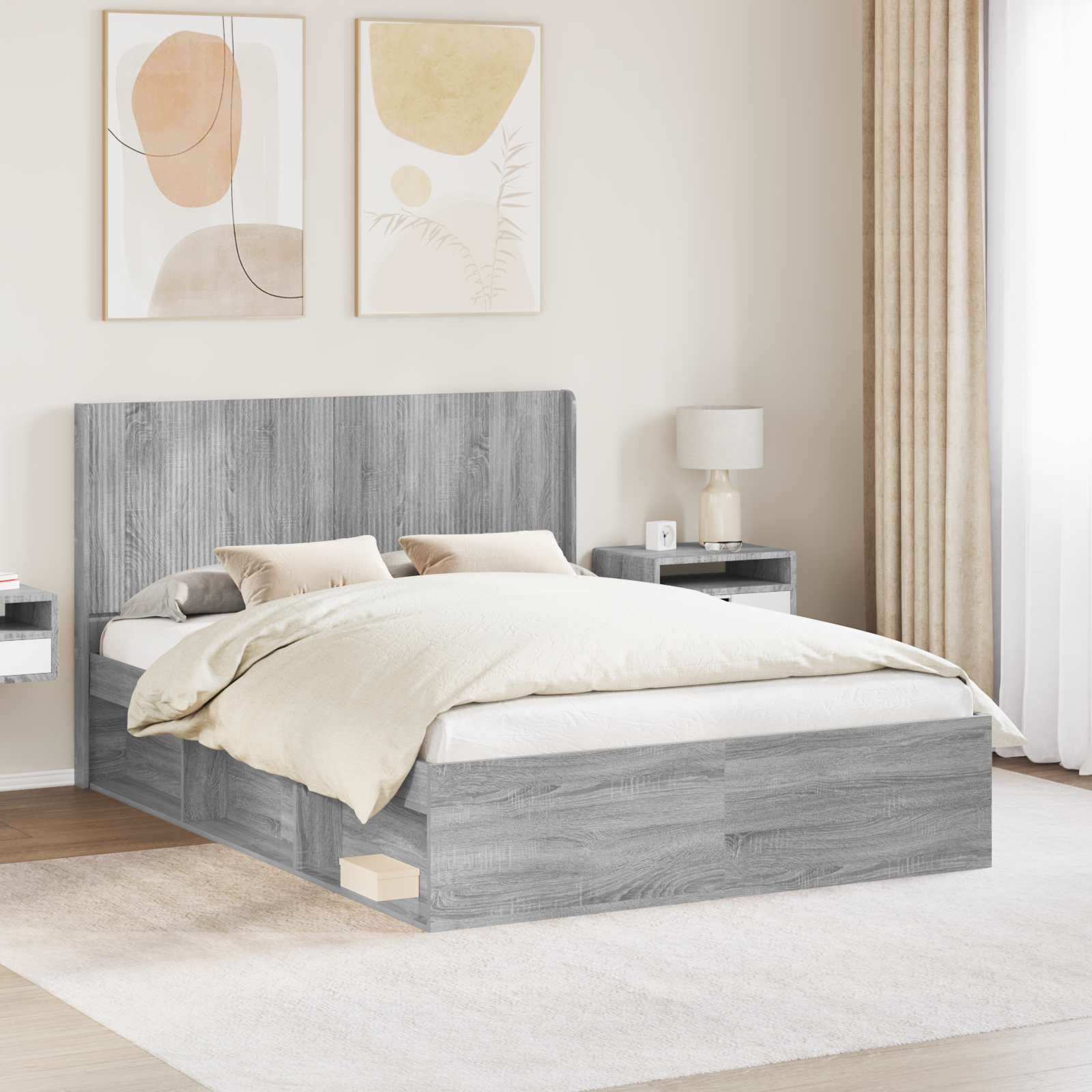Struttura del letto con stoccaggio e testata Grigio Sonoma | homemem39