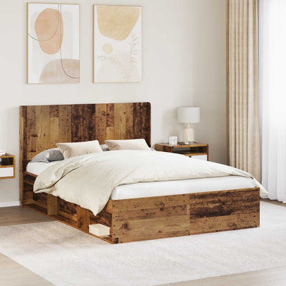 Struttura del letto con stoccaggio e testata Legno antico | homemem39