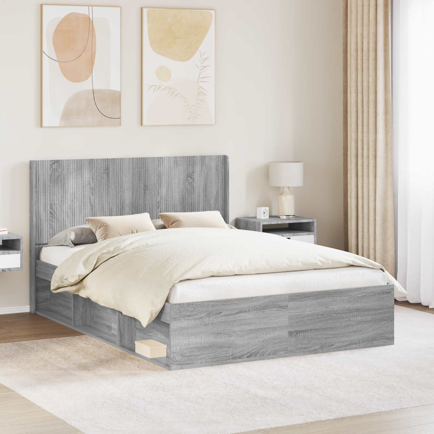 Struttura del letto con stoccaggio e testata Sonoma grigio