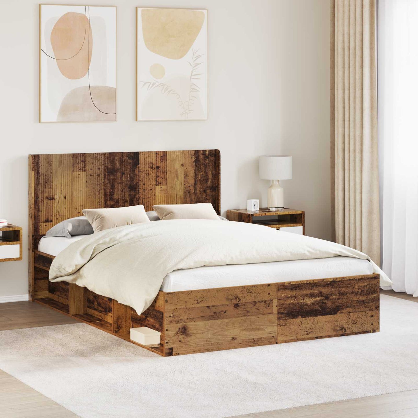 Struttura del letto con stoccaggio e testata Legno antico | homemem39