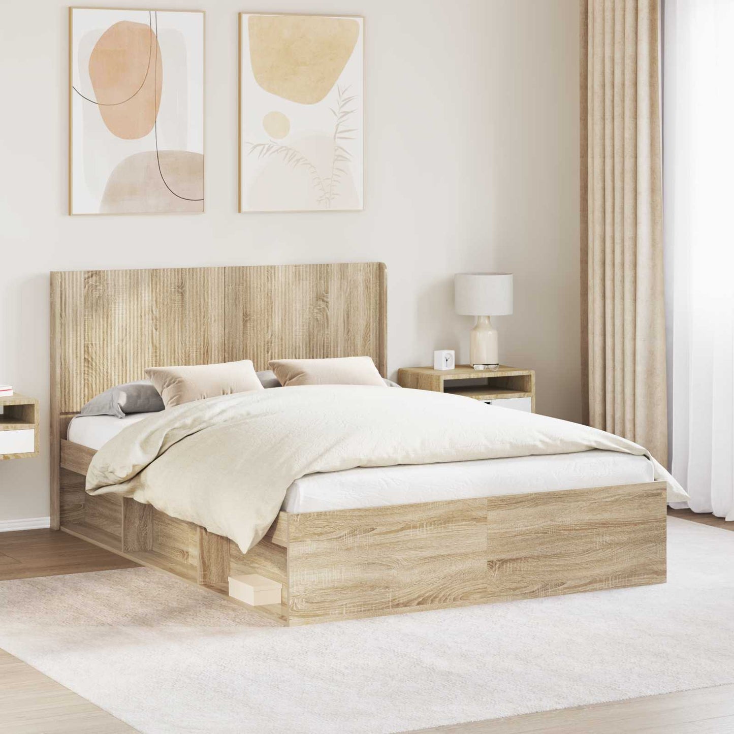 Struttura del letto con stoccaggio e testata Rovere Sonoma | homemem39