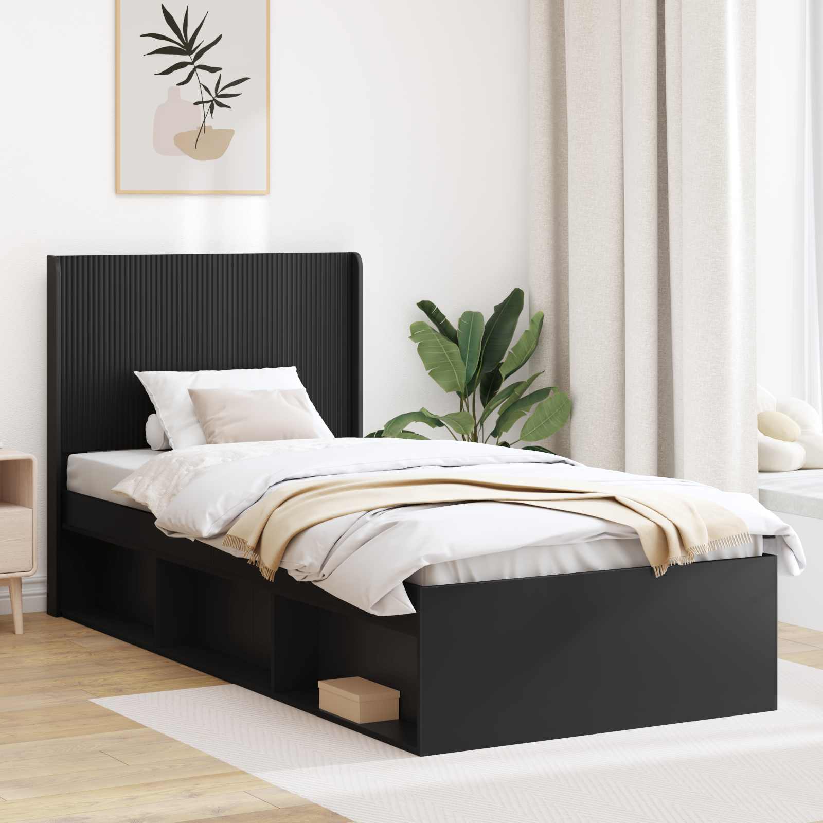 Struttura del letto con stoccaggio e testata Nero 100 x 200 cm | homemem39