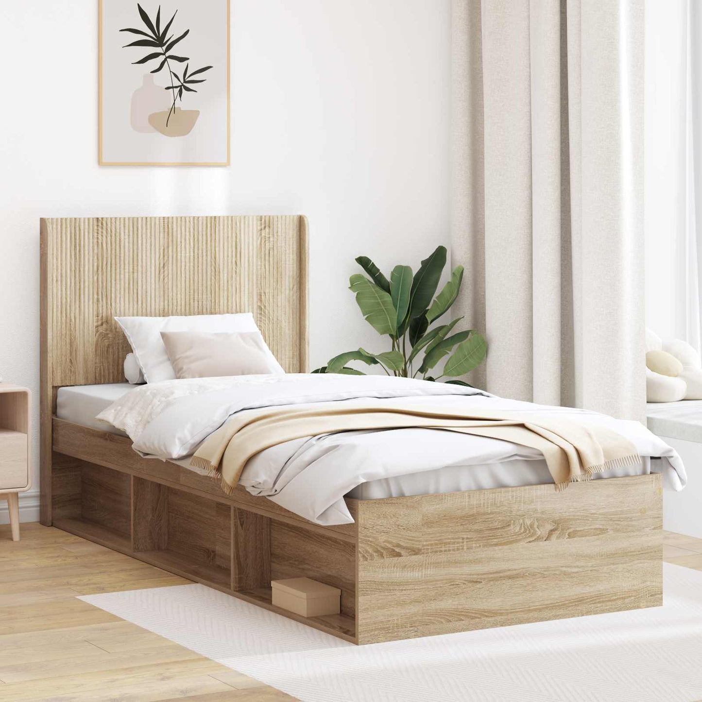 Struttura del letto con stoccaggio e testata Rovere Sonoma | homemem39