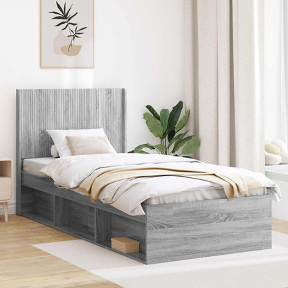 Struttura del letto con stoccaggio e testata Sonoma grigio | homemem39