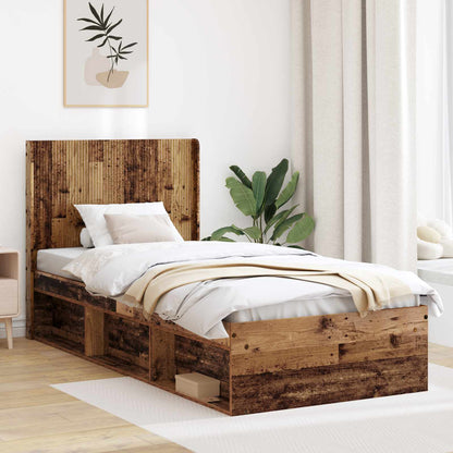 Struttura del letto con stoccaggio e testata Legno antico | homemem39