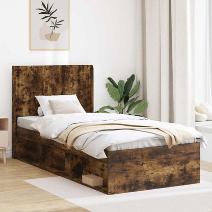 Struttura del letto con stoccaggio e testata Rovere Fumo | homemem39