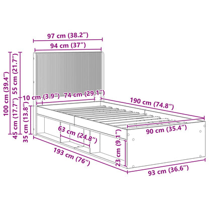Struttura del letto con stoccaggio e testata Grigio Sonoma | homemem39