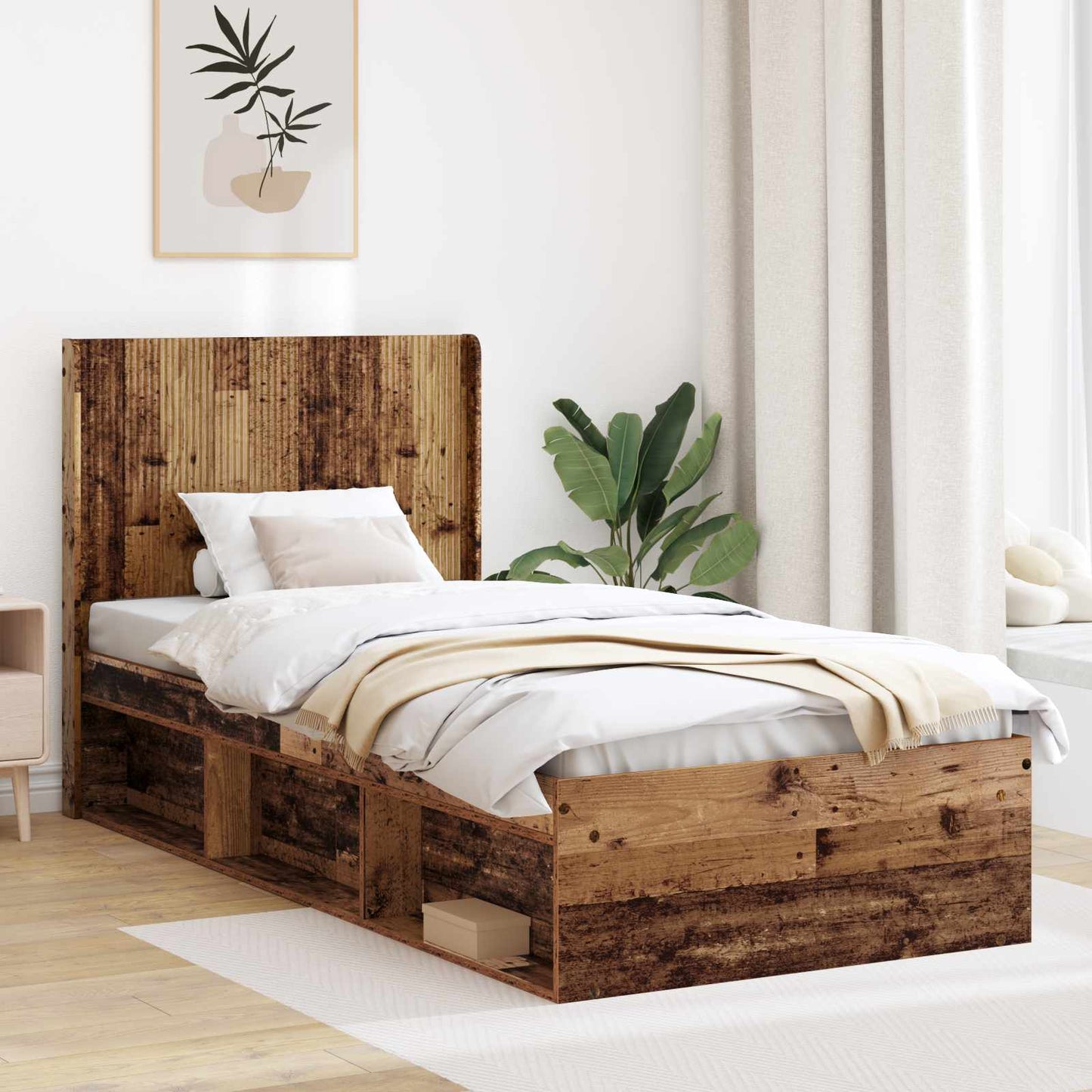 Struttura del letto con stoccaggio e testata Legno antico | homemem39