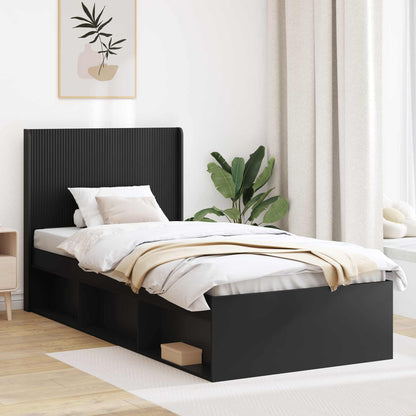 Struttura del letto con stoccaggio e testata Nero 75 x 190 cm | homemem39