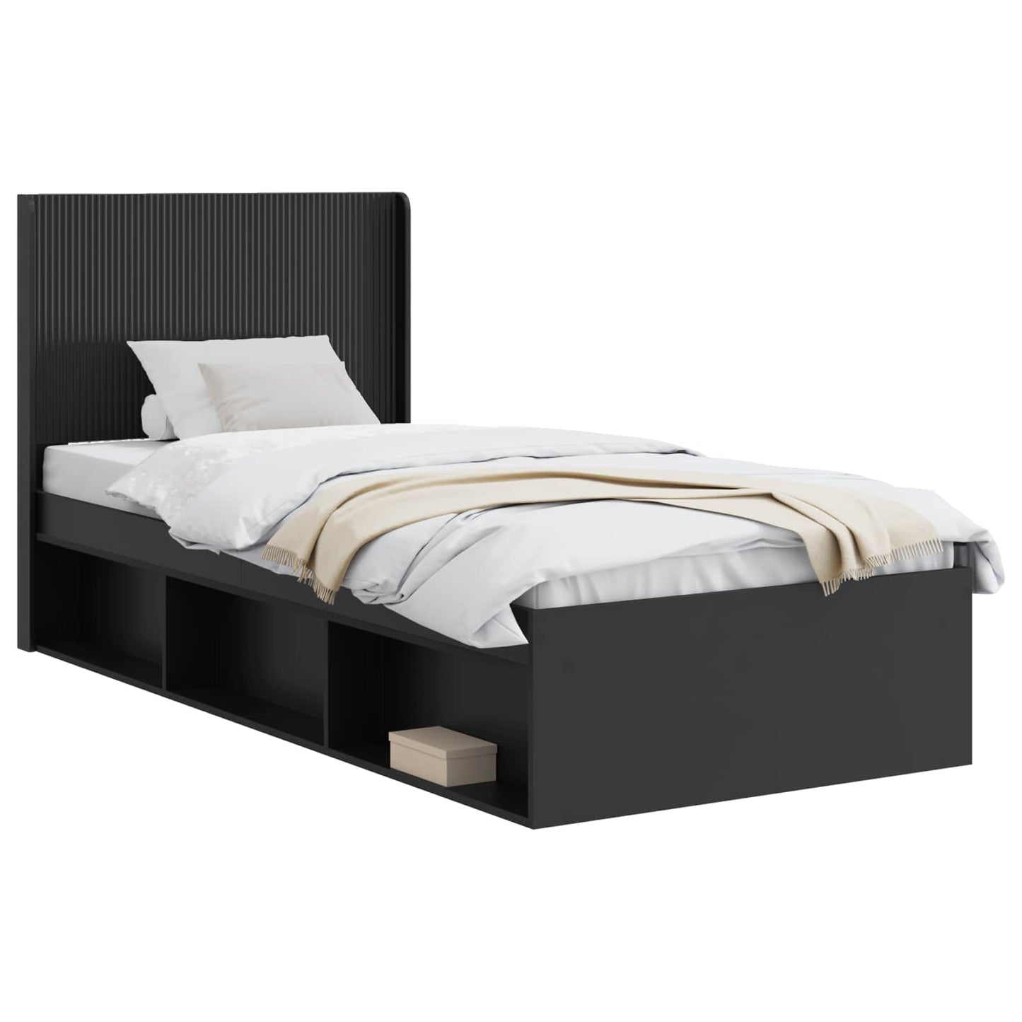 Struttura del letto con stoccaggio e testata Nero 75 x 190 cm | homemem39