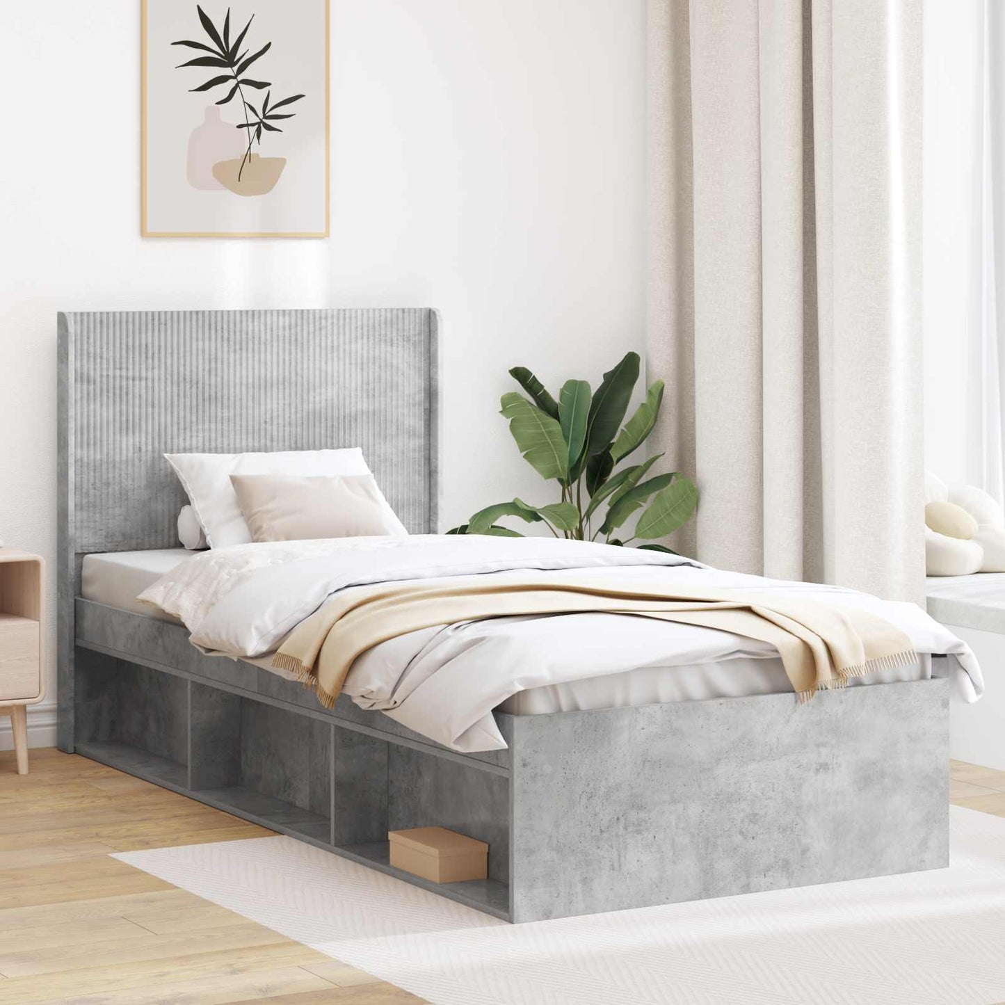Struttura del letto con stoccaggio e testata Grigio Cemento | homemem39