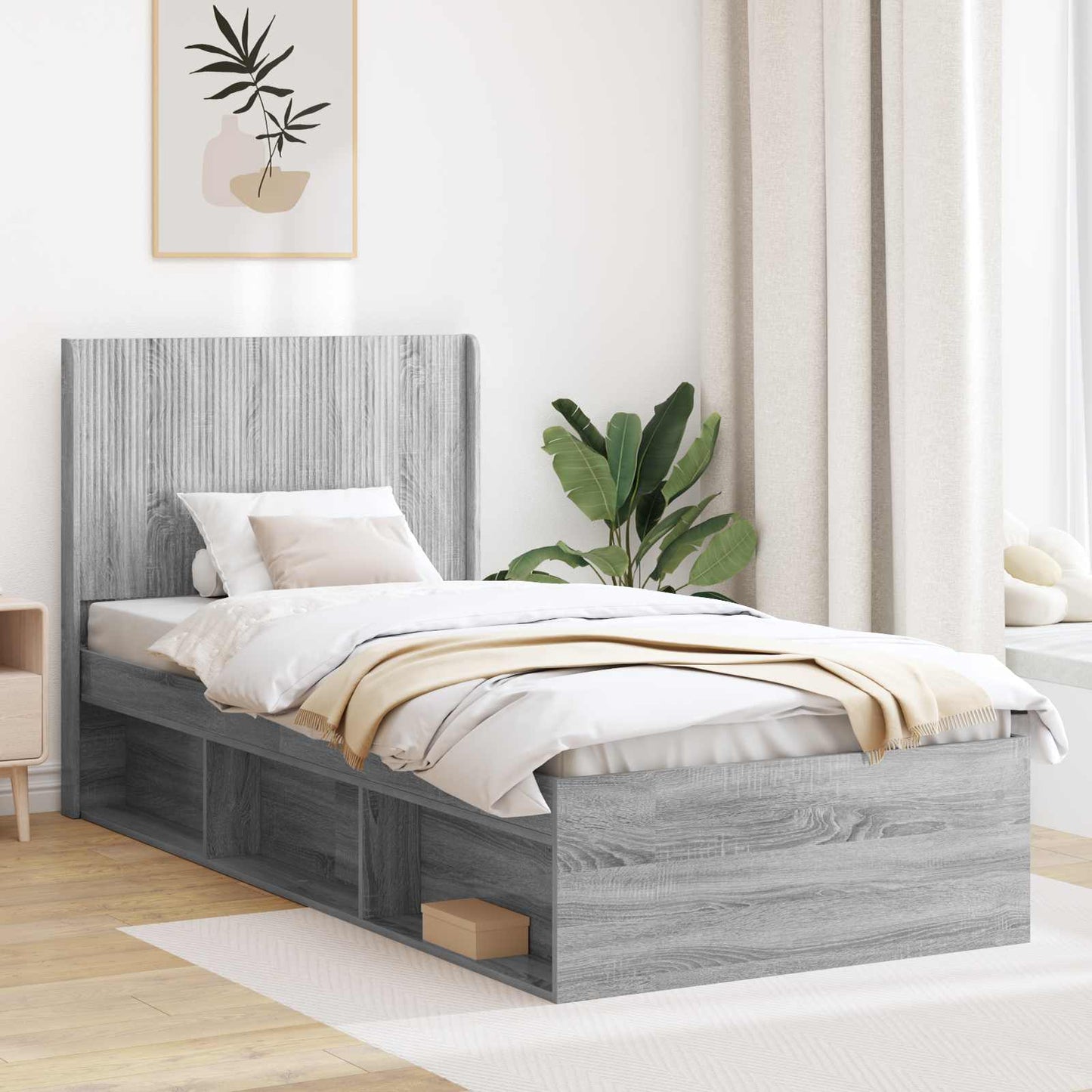 Struttura del letto con stoccaggio e testata Sonoma grigio | homemem39