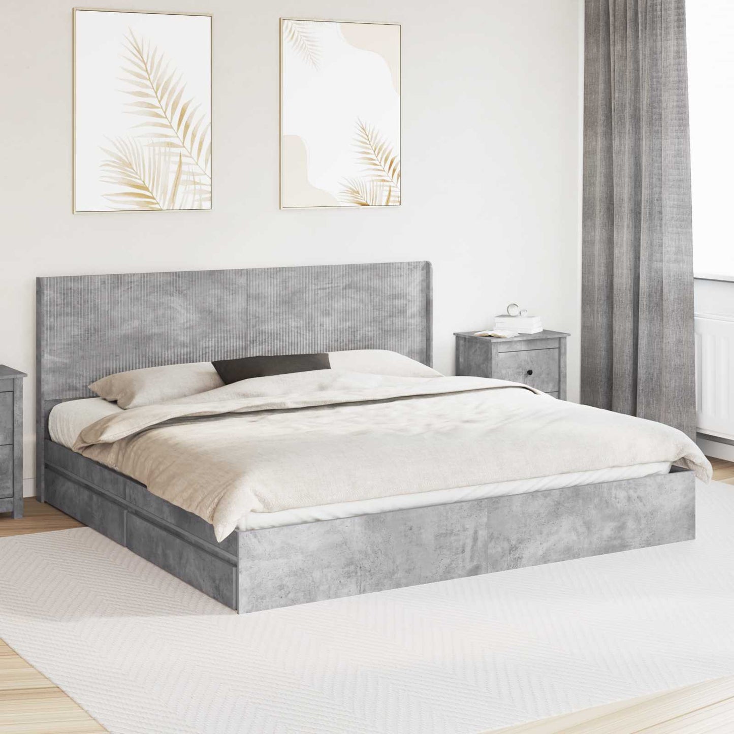 Struttura del letto con stoccaggio e testata Grigio Cemento | homemem39
