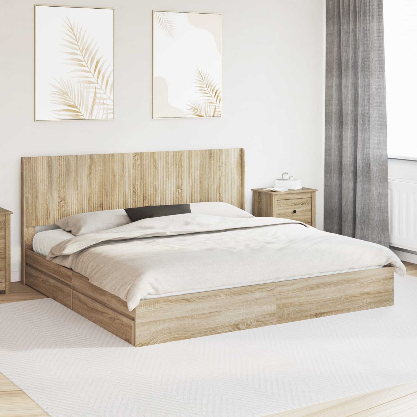 Struttura del letto con stoccaggio e testata Rovere Sonoma | homemem39
