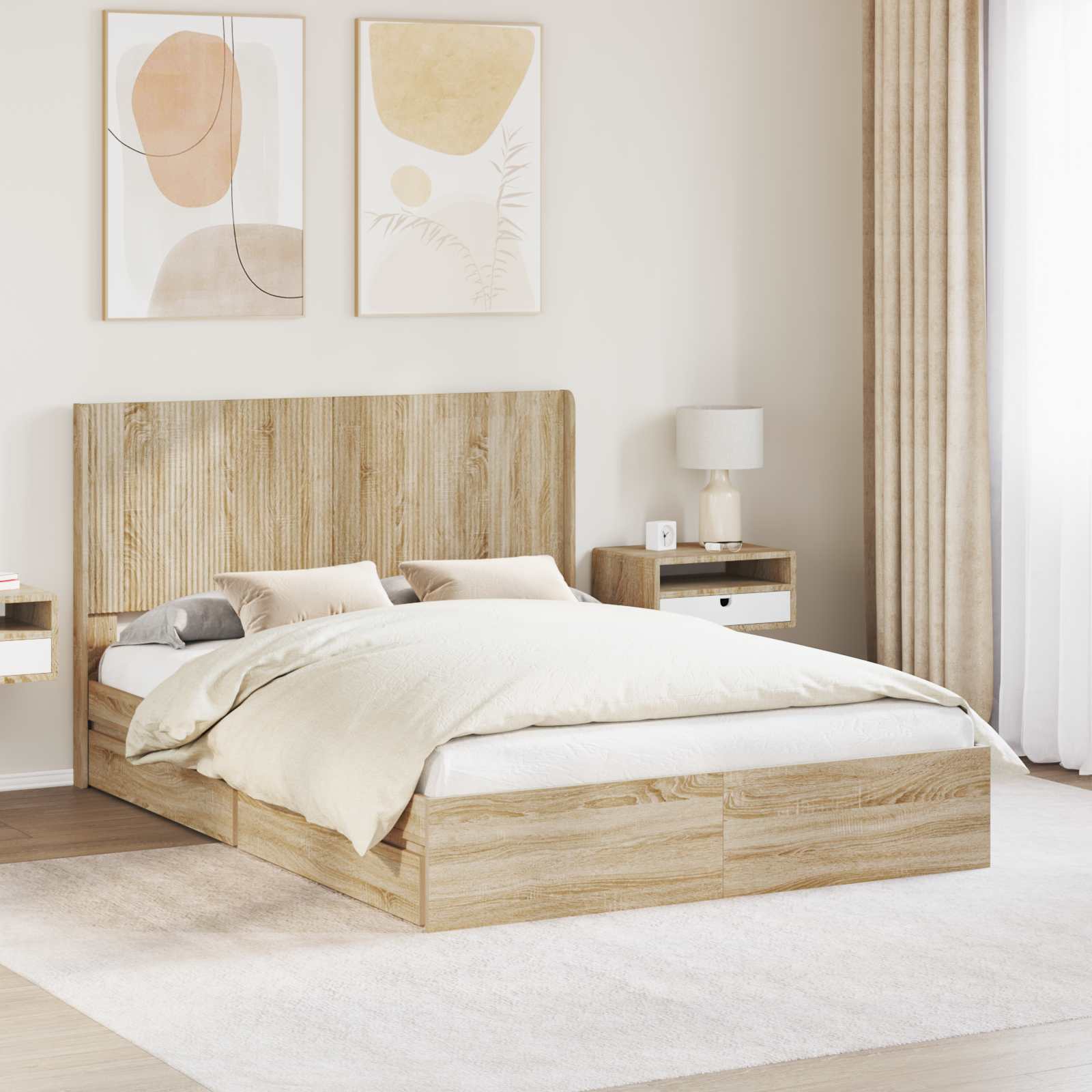 Struttura del letto con stoccaggio e testata Rovere Sonoma | homemem39
