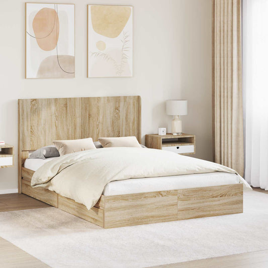 Struttura del letto con stoccaggio e testata Rovere Sonoma | homemem39