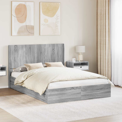 Struttura del letto con stoccaggio e testata Sonoma grigio | homemem39