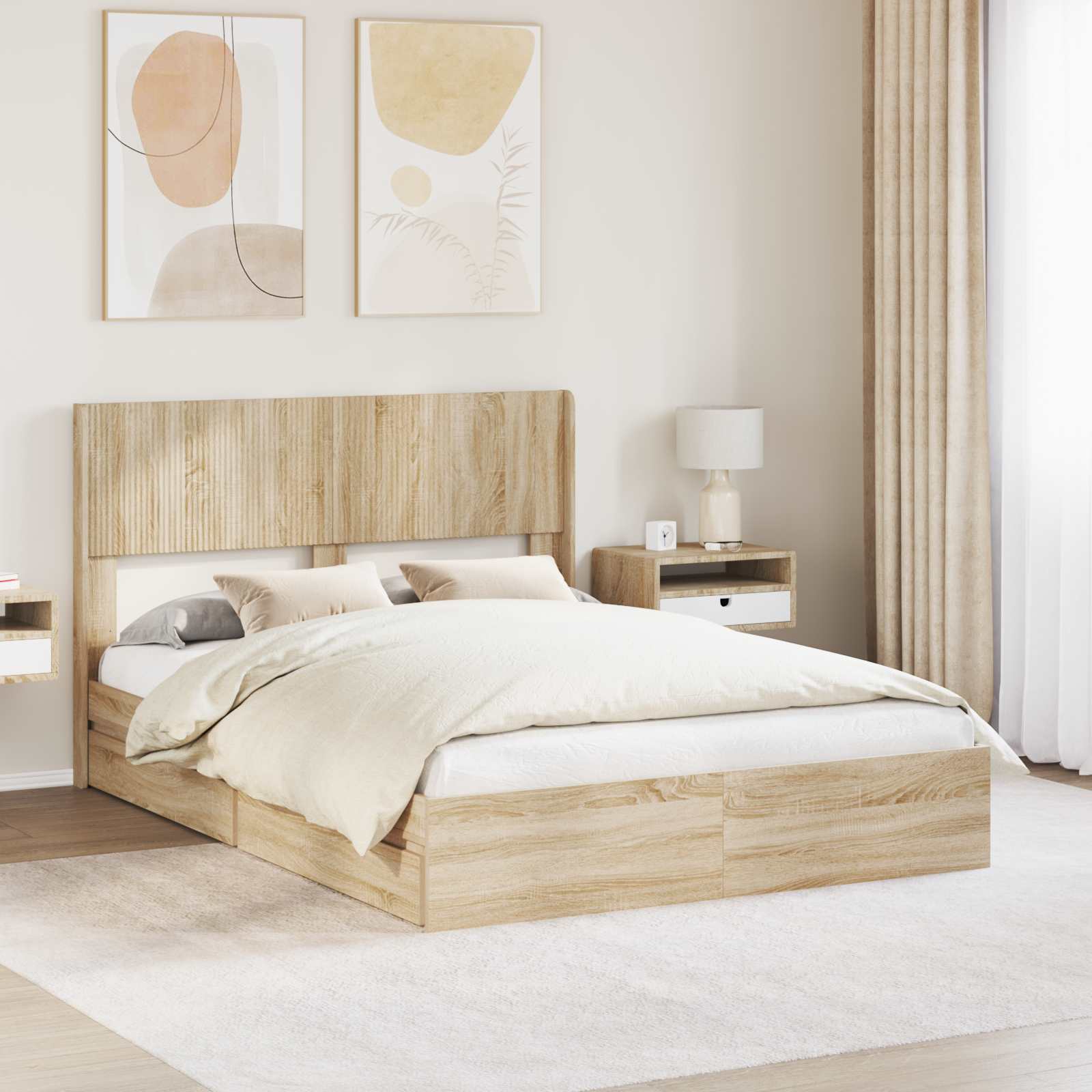 Struttura del letto con stoccaggio e testata Rovere Sonoma | homemem39