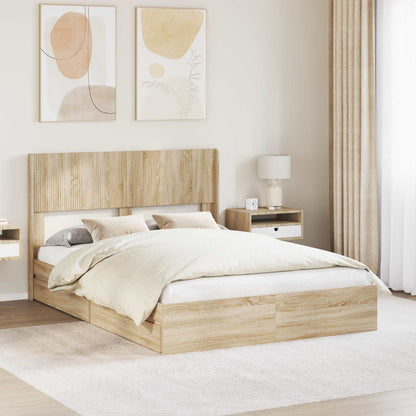 Struttura del letto con stoccaggio e testata Rovere Sonoma | homemem39