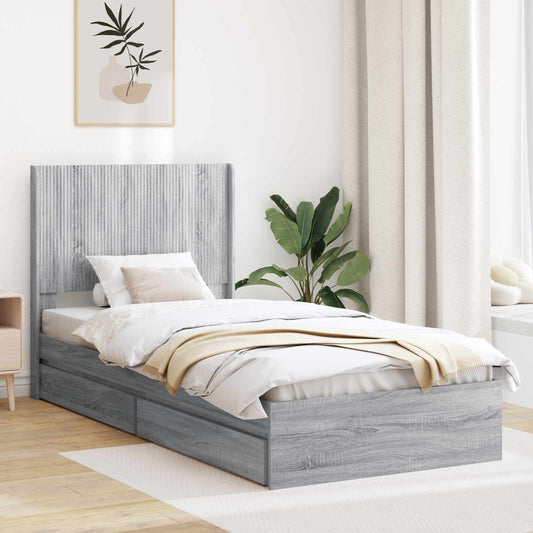 Struttura del letto con stoccaggio e testata Sonoma grigio | homemem39