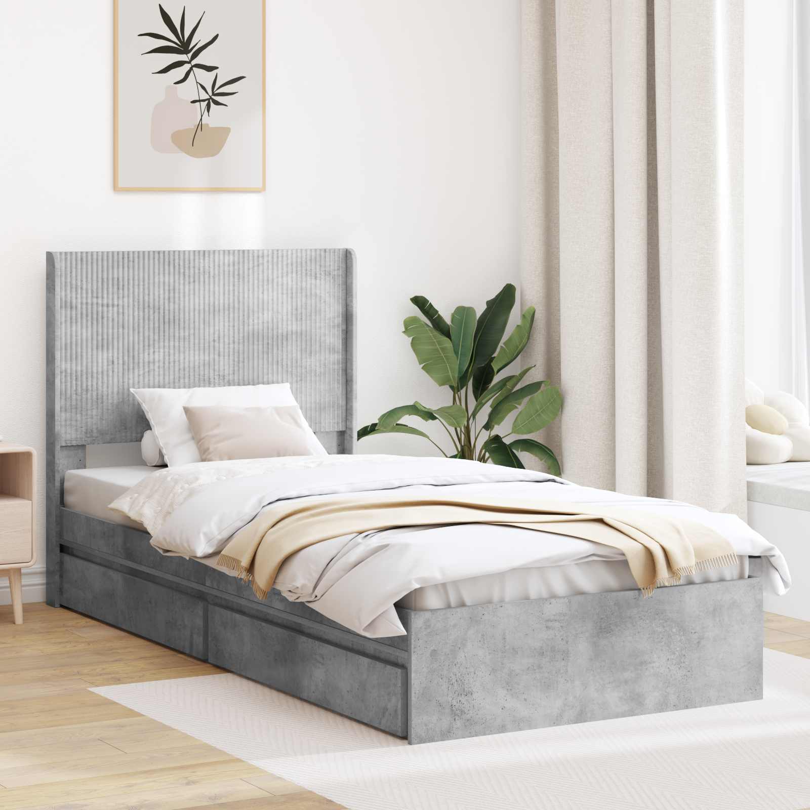 Struttura del letto con stoccaggio e testata Grigio Cemento | homemem39