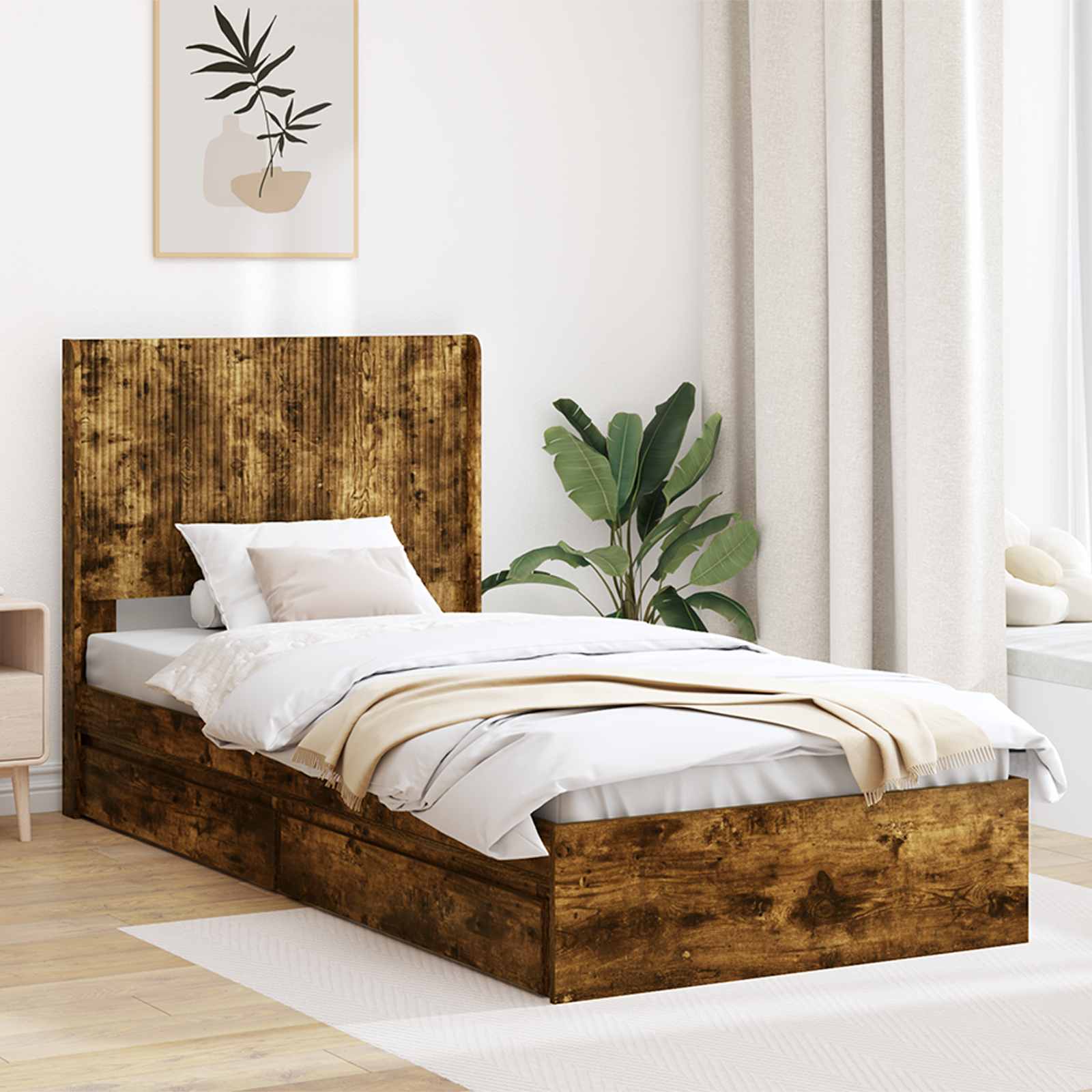 Struttura del letto con stoccaggio e testata Rovere Fumo | homemem39