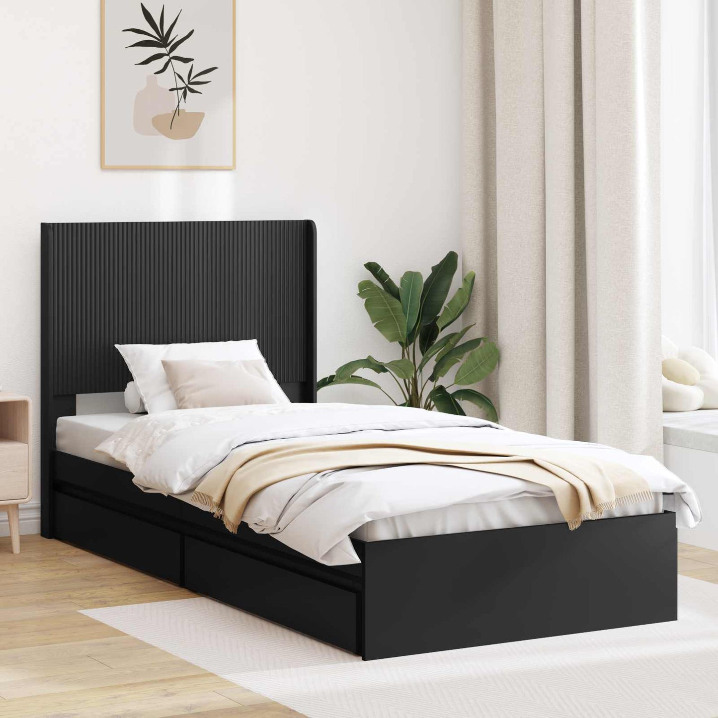 Struttura del letto con stoccaggio e testata Nero 75 x 190 cm