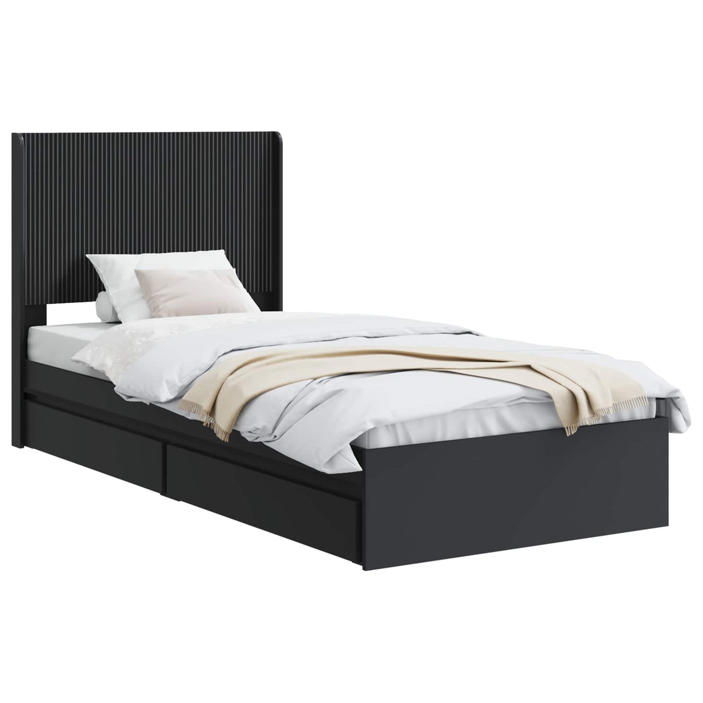 Struttura del letto con stoccaggio e testata Nero 75 x 190 cm