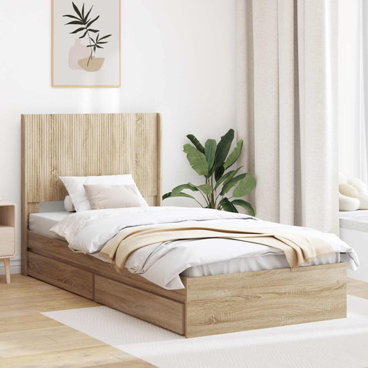 Struttura del letto con stoccaggio e testata Rovere Sonoma