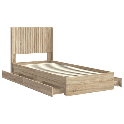 Struttura del letto con stoccaggio e testata Rovere Sonoma | homemem39