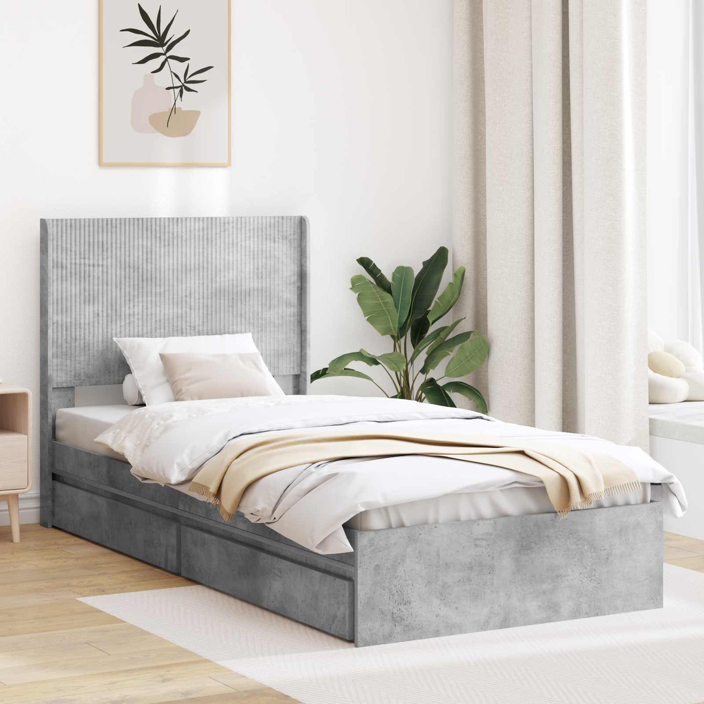 Struttura del letto con stoccaggio e testata Grigio Cemento | homemem39
