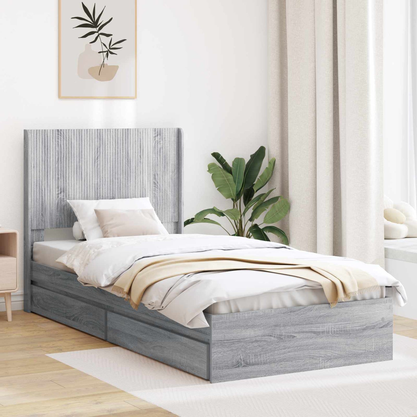 Struttura del letto con stoccaggio e testata Sonoma grigio | homemem39