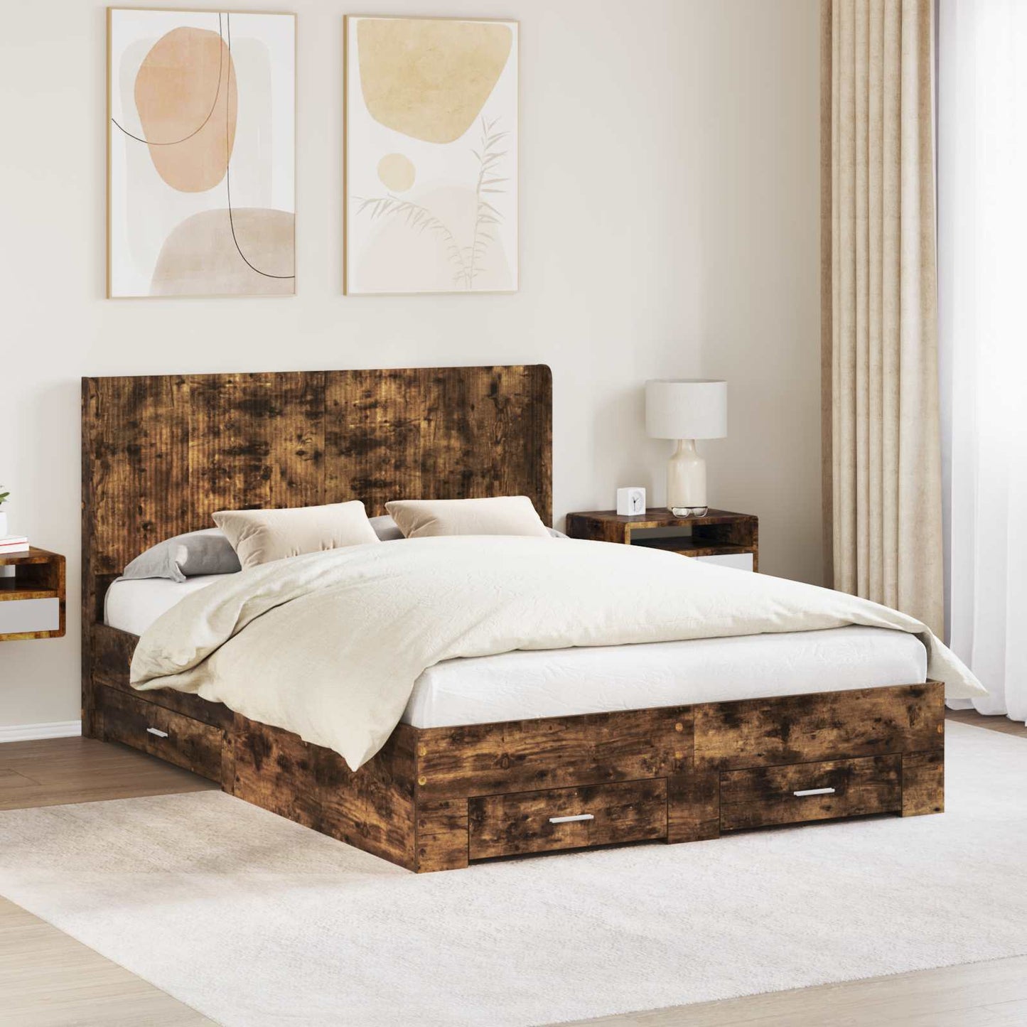 Struttura del letto con stoccaggio e testata Rovere Fumo | homemem39