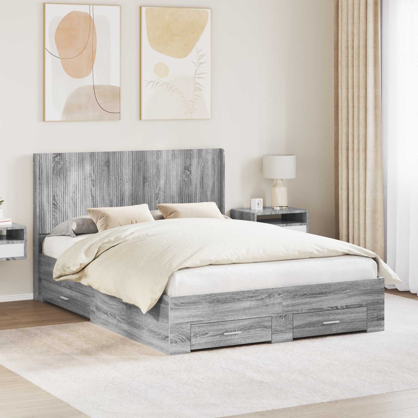 Struttura del letto con stoccaggio e testata Sonoma grigio | homemem39