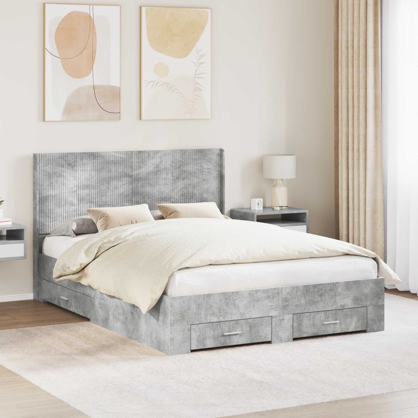 Struttura del letto con stoccaggio e testata Grigio Cemento | homemem39