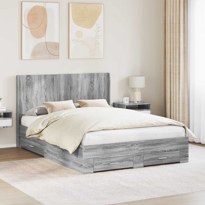 Struttura del letto con stoccaggio e testata Sonoma grigio | homemem39