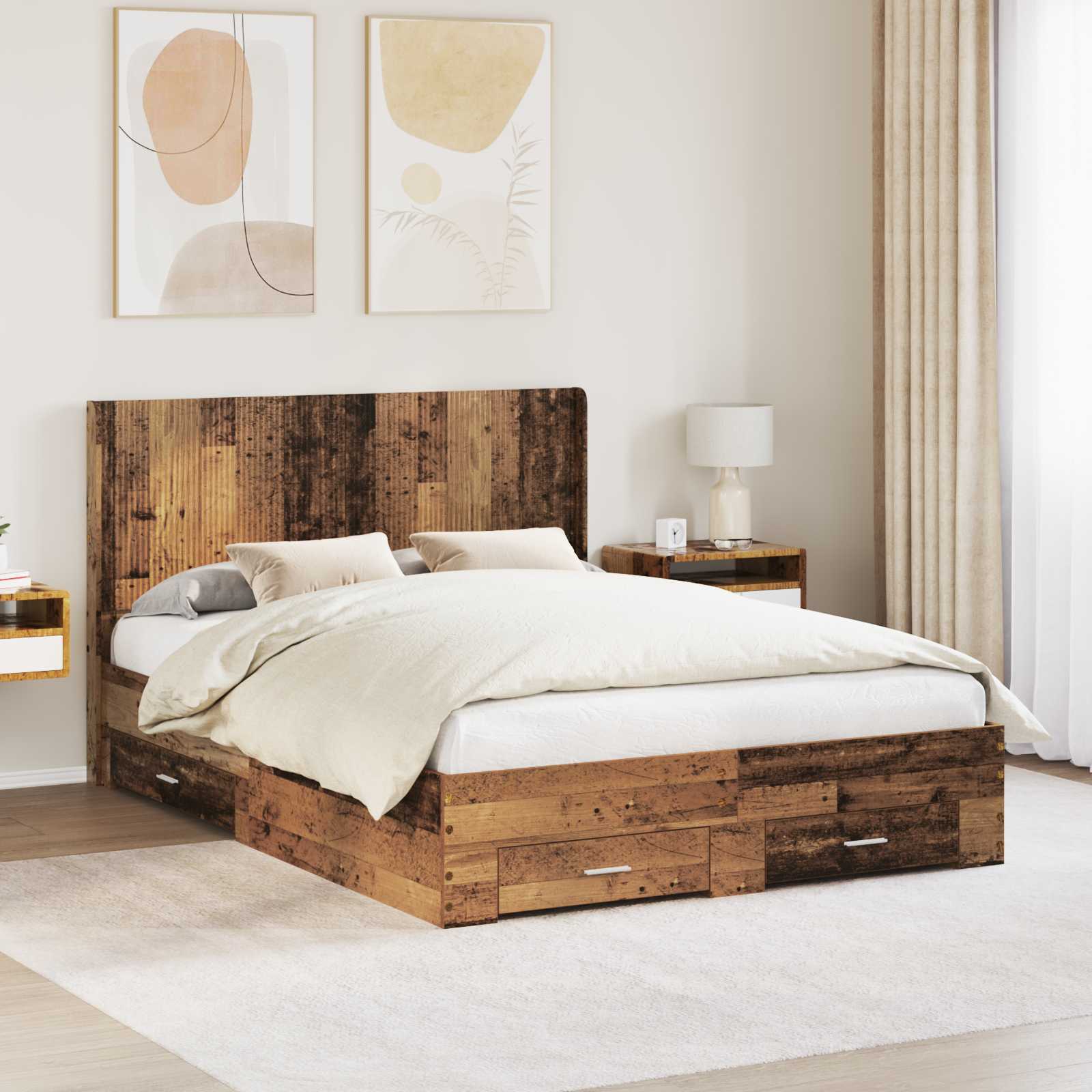 Struttura del letto con stoccaggio e testata Legno antico | homemem39