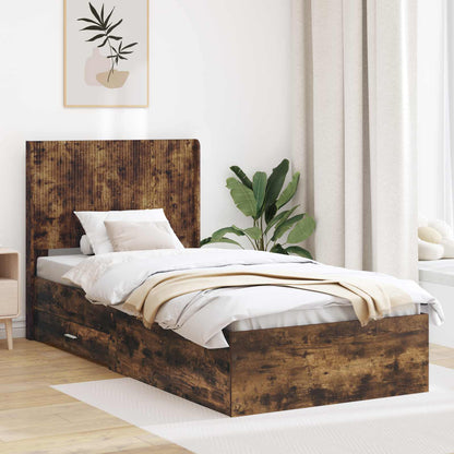 Struttura del letto con stoccaggio e testata Rovere Fumo