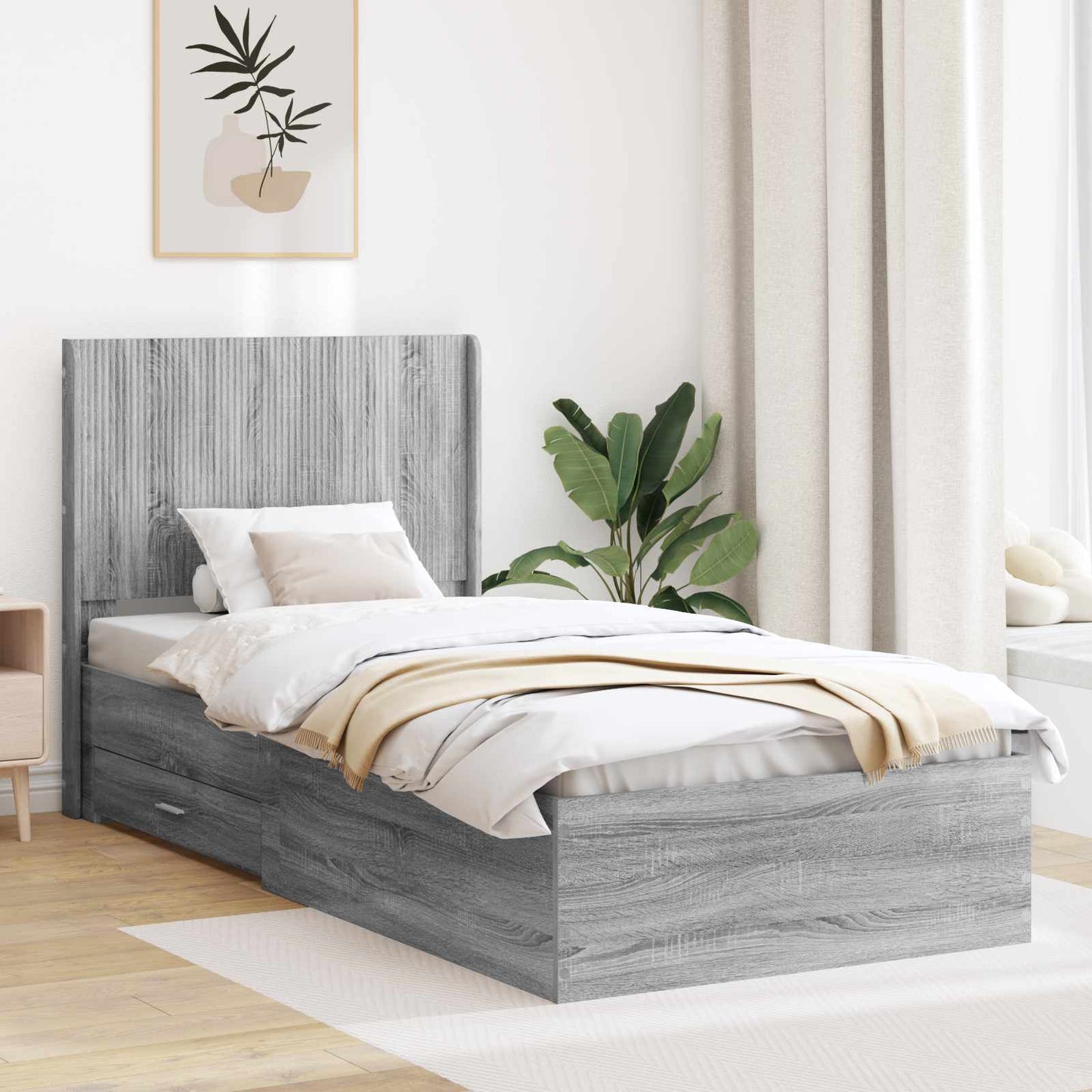 Struttura del letto con stoccaggio e testata Sonoma grigio