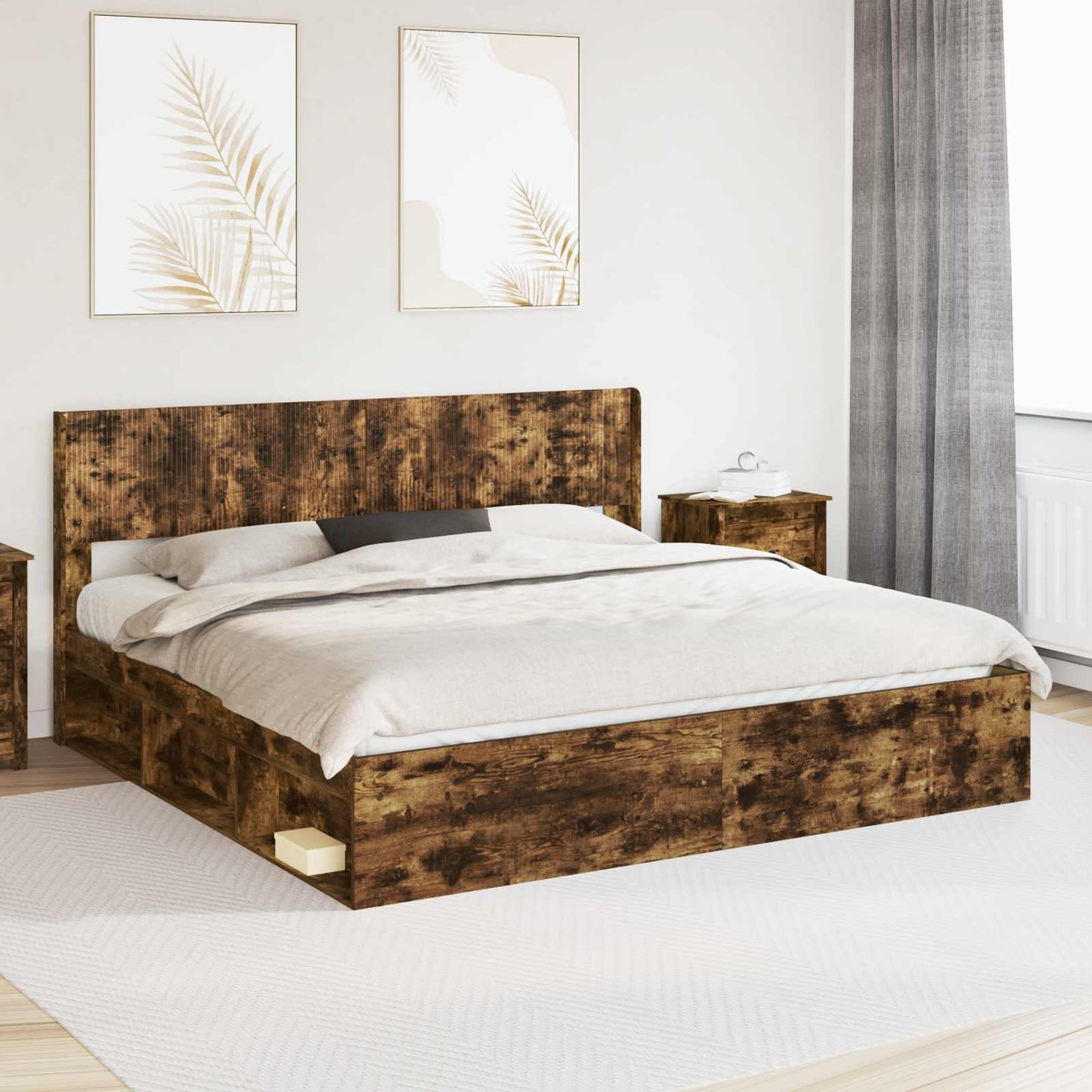 Struttura del letto con stoccaggio e testata Rovere Fumo | homemem39