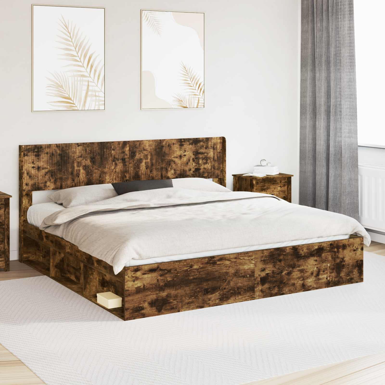Struttura del letto con stoccaggio e testata Rovere Fumo | homemem39