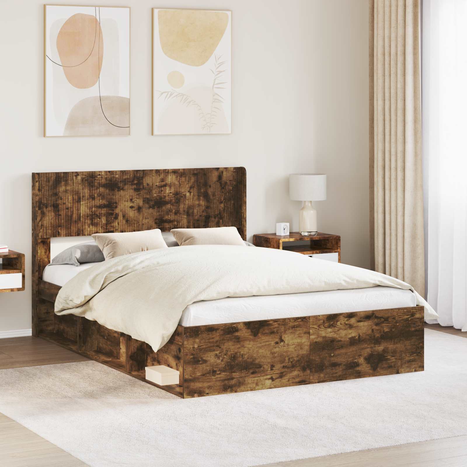 Struttura del letto con stoccaggio e testata Rovere Fumo | homemem39