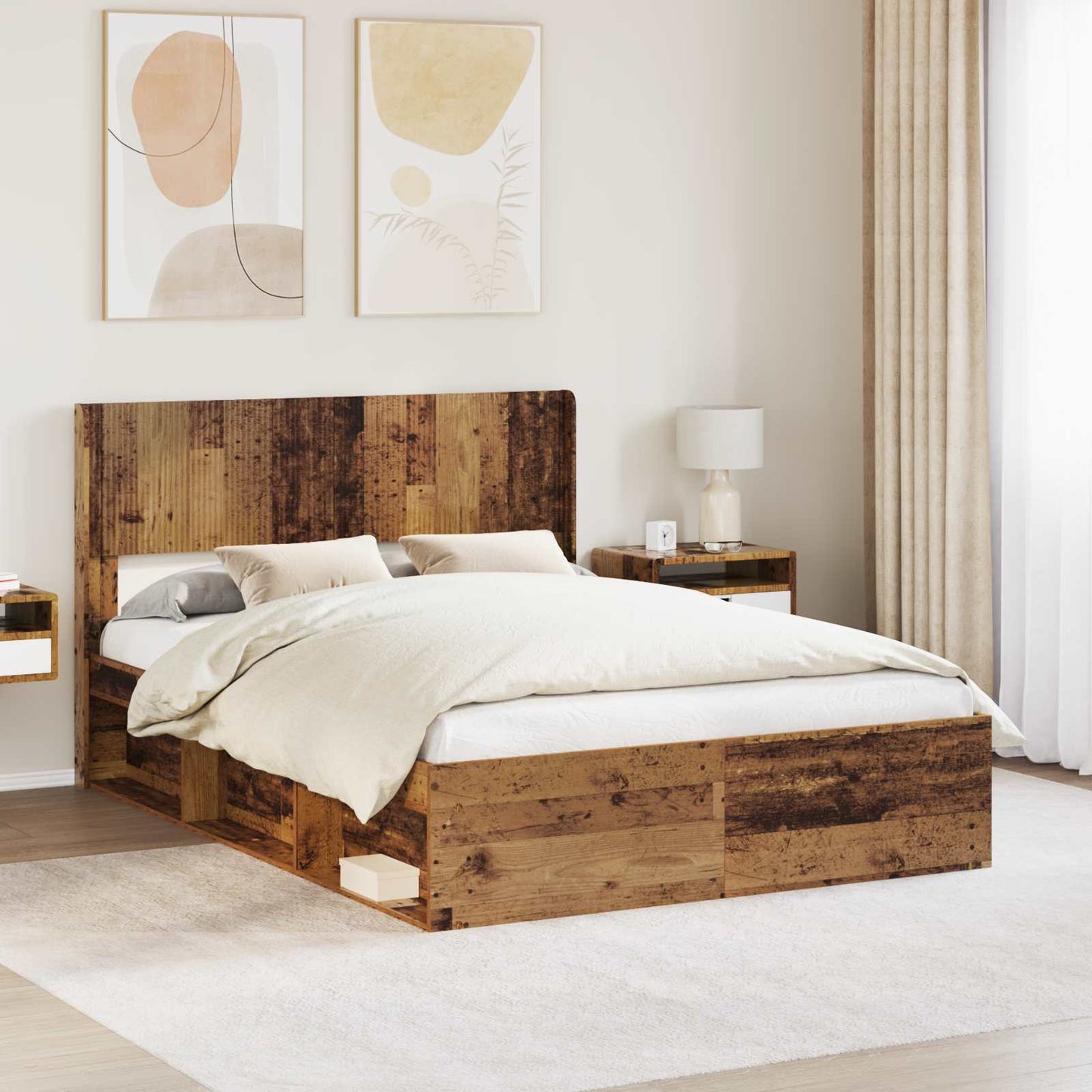Struttura del letto con stoccaggio e testata Legno antico | homemem39