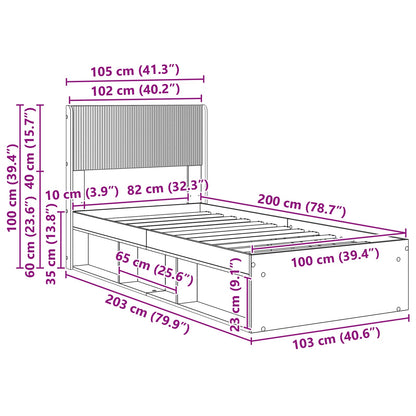 Struttura del letto con stoccaggio e testata Nero 100 x 200 cm | homemem39