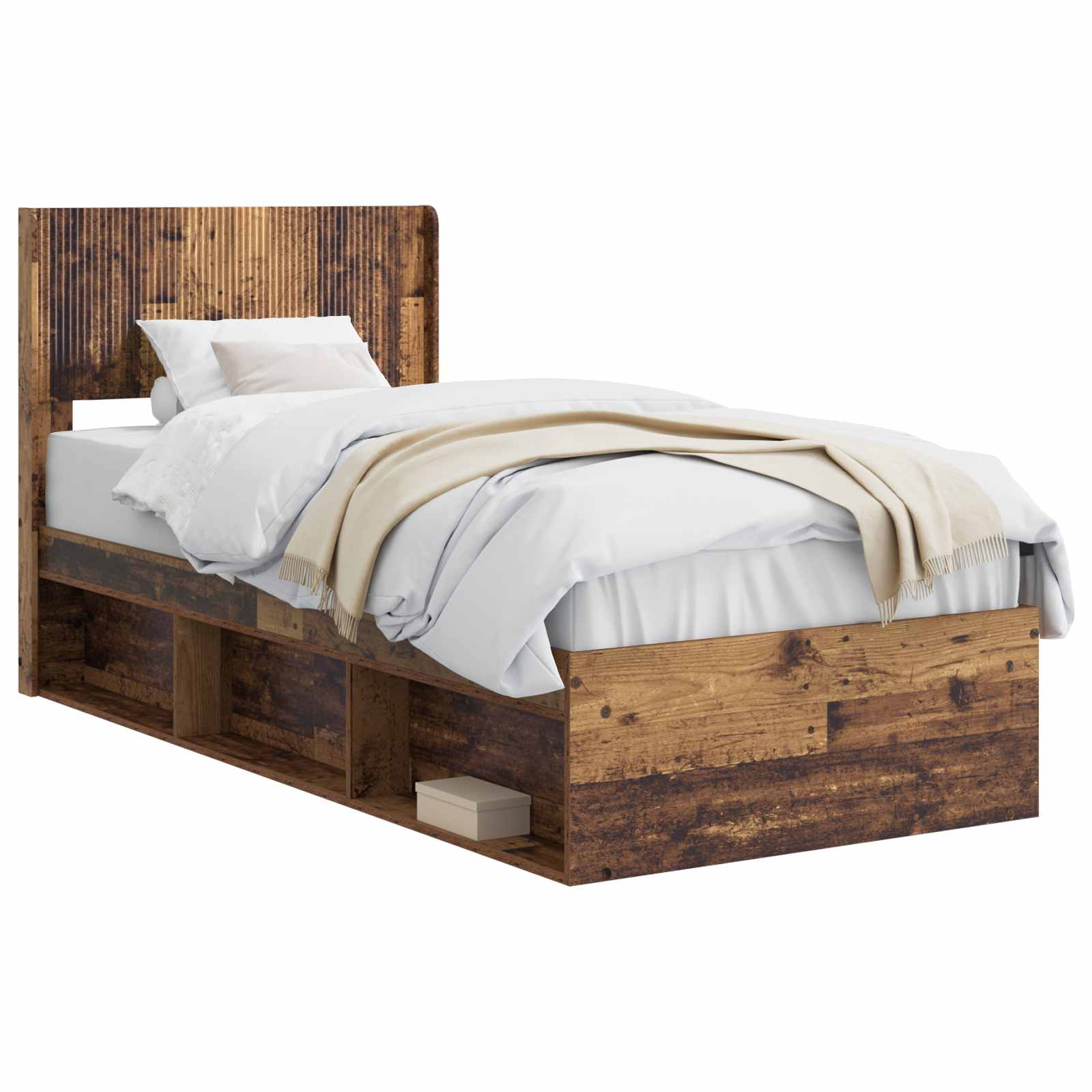 Struttura del letto con stoccaggio e testata Legno antico | homemem39