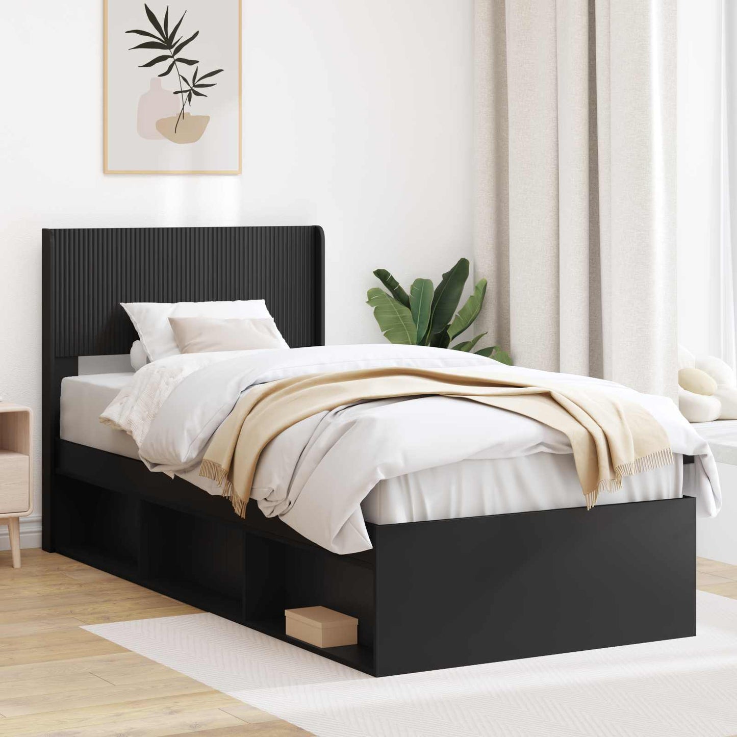 Struttura del letto con stoccaggio e testata Nero 90 x 200 cm | homemem39