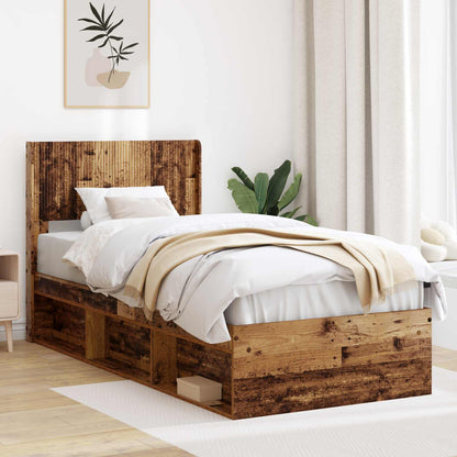 Struttura del letto con stoccaggio e testata Legno antico | homemem39