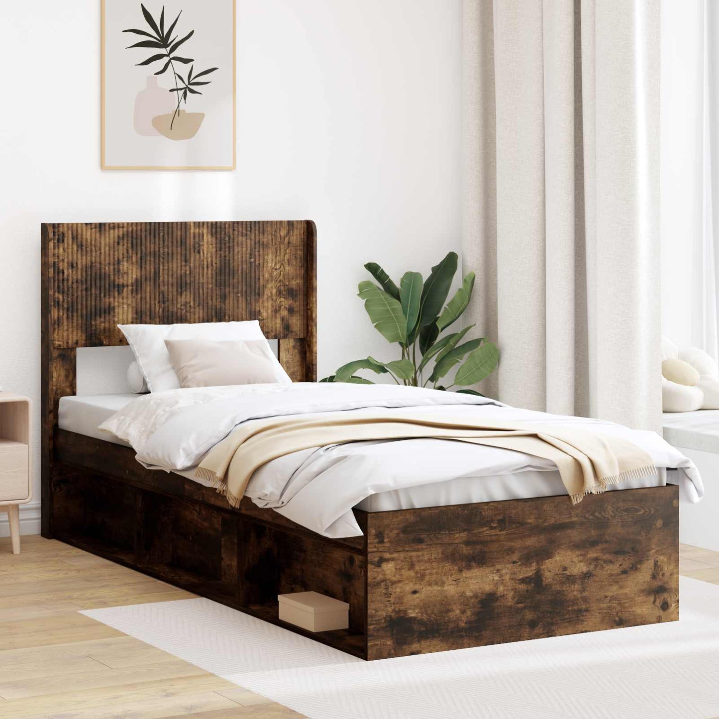 Struttura del letto con stoccaggio e testata Rovere Fumo | homemem39